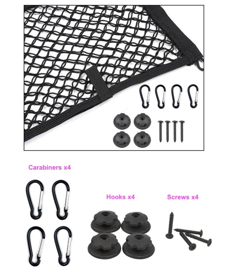 JAVOedge [2 Pack] JAVOedge Medium Cargo Net for Car, SUV, Truck, RV, Boat â€“ Elastic Storage Mesh Organizer with Builtâ€‘in Hooks, 8 Screws & 8 Carabiners â€“ Heavyâ€‘Duty Trunk Cargo Net & Vehicle Storage Bag - Image 5
